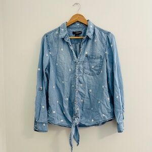 Jordache Long Sleeve Button Up Blouse Lyocell Light Blue White